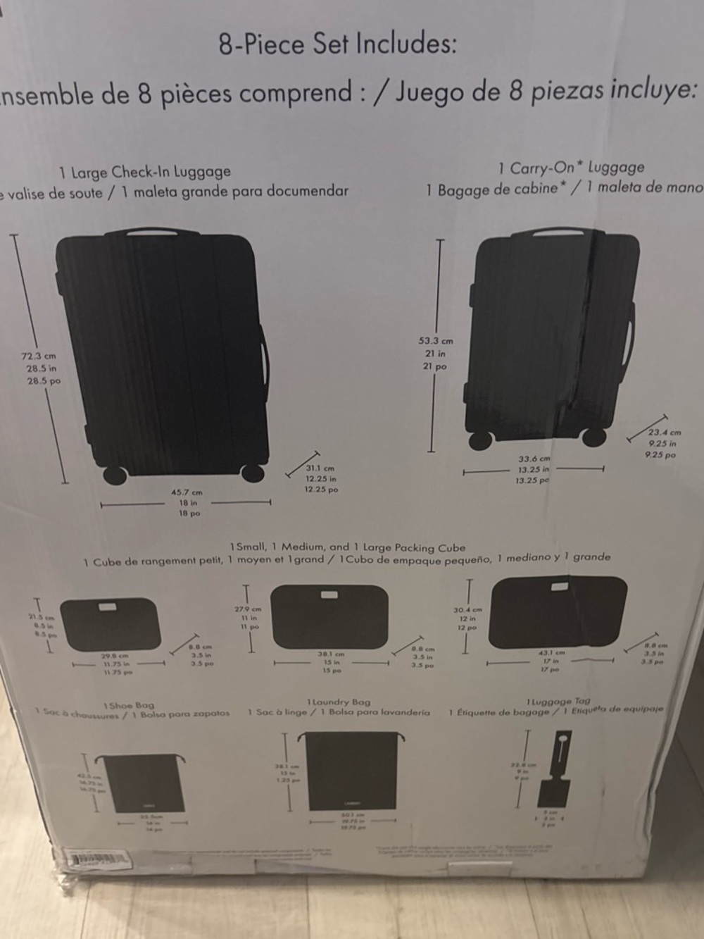 Calpak Black 8-Piece Travel Luggage Set Packaging Illustration